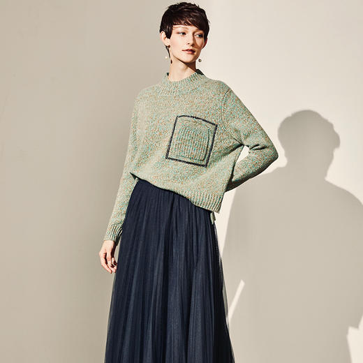 羊绒衫“绿光森林”颈袖添香2024秋冬季新款慵懒风打底宽松毛衣羊绒衫套头女J94E3964 商品图1