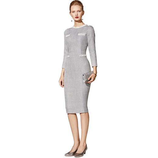 孤品-灰蓝色J8382849颈袖添香装新款职场装裙子女装名媛气质小香风连衣裙J8382849 商品图4