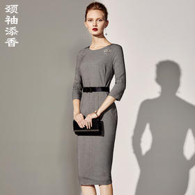 颈袖添香-连衣裙-J8382792颈袖添香季新款时尚中长款修身气质显瘦职场包臀连衣裙女J8382792