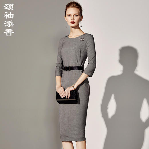 颈袖添香-连衣裙-J8382792颈袖添香季新款时尚中长款修身气质显瘦职场包臀连衣裙女J8382792 商品图0