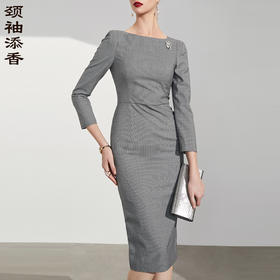 **J8382754B颈袖添香2019春季新款时尚气质修身中长款长袖显瘦包臀连衣裙女J8382754B