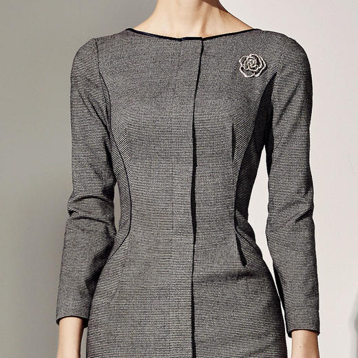 J8382756A颈袖添香季新款中长款修身气质OL职场羊毛包臀连衣裙女J8382756A 商品图2