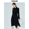 VIMAGE纬漫纪女装秋季新款长袖收腰不规则豹纹连衣裙中长款V1207814 商品缩略图1
