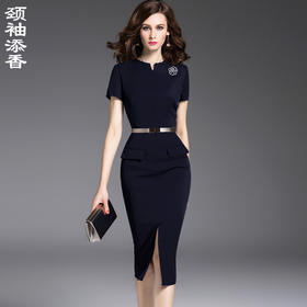 J6280833颈袖添香夏季收腰显瘦气质修身职业装包臀连衣裙女裙子J6280833