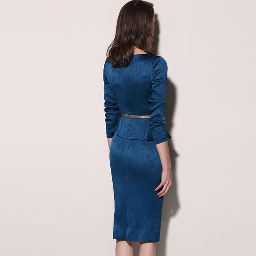 孤品 J6481170C颈袖添香春秋装新款女时尚气质修身遮肚显瘦职业装长袖连衣裙6481170T1X5 商品图1