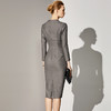 孤品-J8383063A颈袖添香季新款时尚气质V领修身包臀职场装长袖连衣裙女 商品缩略图1