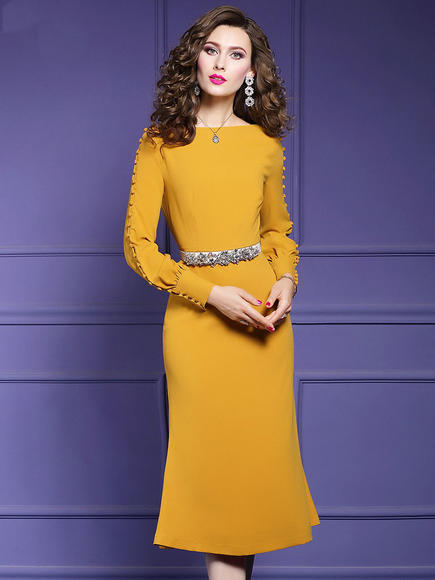 FMY-25476新款洋气法式复古气质修身中长款裙 商品图1