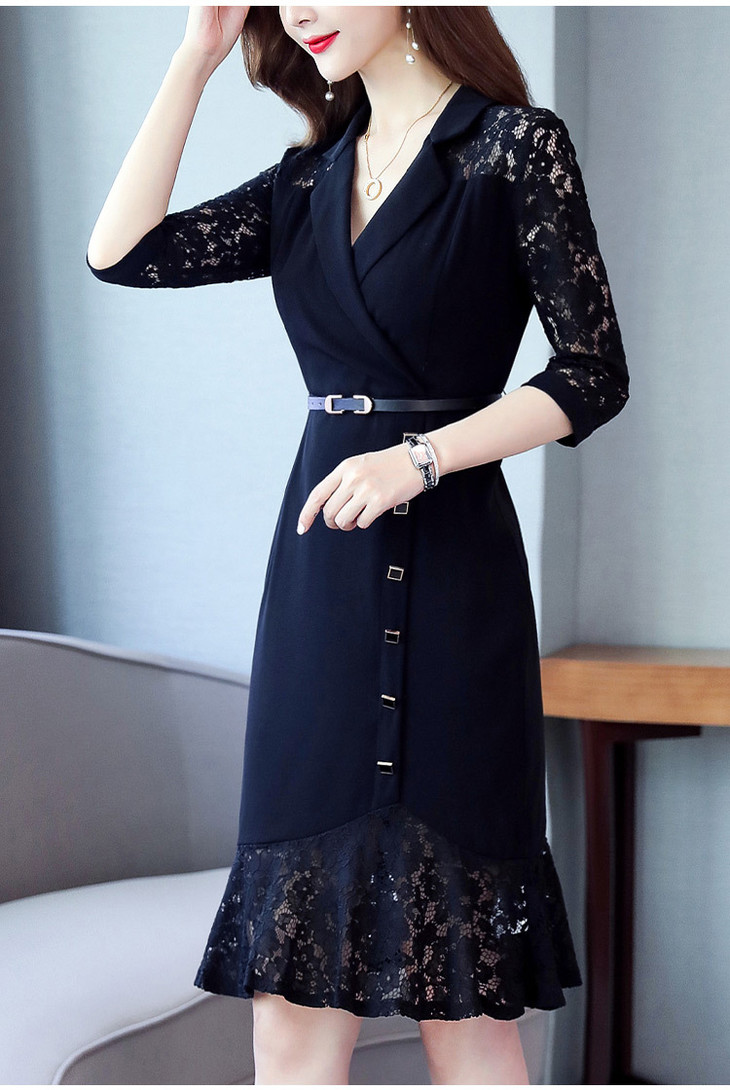 cqnz921中长款气质纯色百搭v领连衣裙优