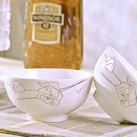 浩雅 景德镇餐具套装陶瓷碗盘碟套装20头骨瓷简约盘子碗具金丝玫瑰 商品图2
