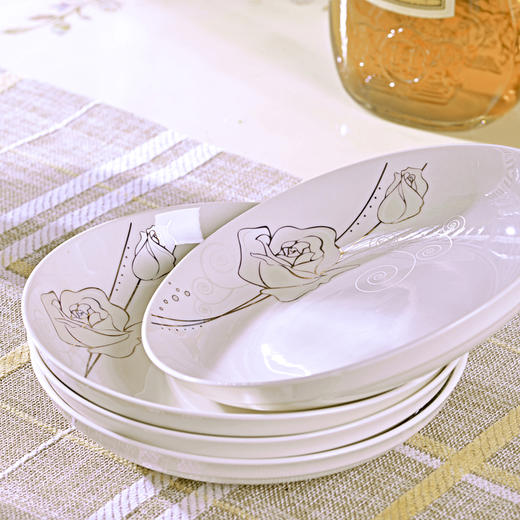 浩雅 景德镇餐具套装陶瓷碗盘碟套装20头骨瓷简约盘子碗具金丝玫瑰 商品图1