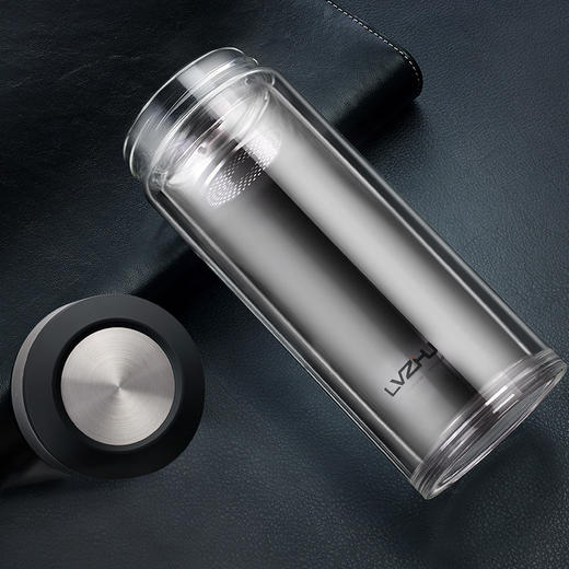 绿珠lvzhu 玻璃杯双层500ml 创意便携商务男女士大容量 茶水分离过滤办公泡茶水杯子B680 商品图6