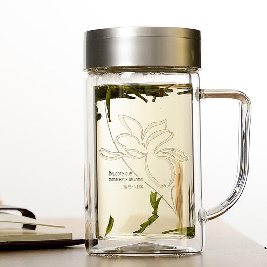 富光 320ML+320ML双层多用泡茶杯 耐热玻璃杯带把 便携办公水杯子（2只装） 商品图2