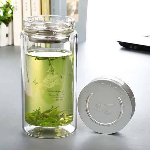 富光 健牌系列双层玻璃杯泡茶杯 耐热茶杯 大容量商务男女办公水杯子 680ML 商品图0