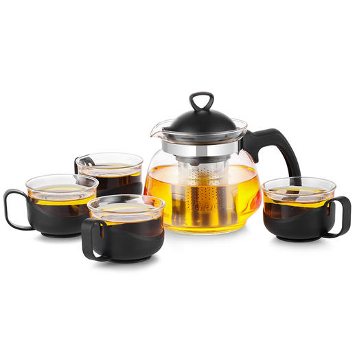 紫丁香 耐热玻璃加厚茶壶茶杯304不锈钢滤网五件套装700ml  S331 商品图0