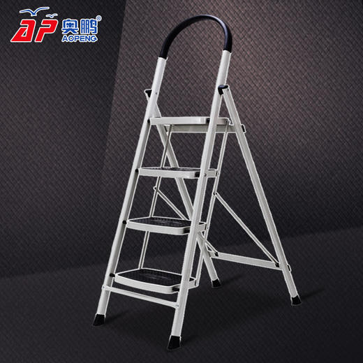 奥鹏家用梯子四步折叠梯子加厚钢管铁梯宽踏板人字梯单侧工程梯 AP1264 商品图6