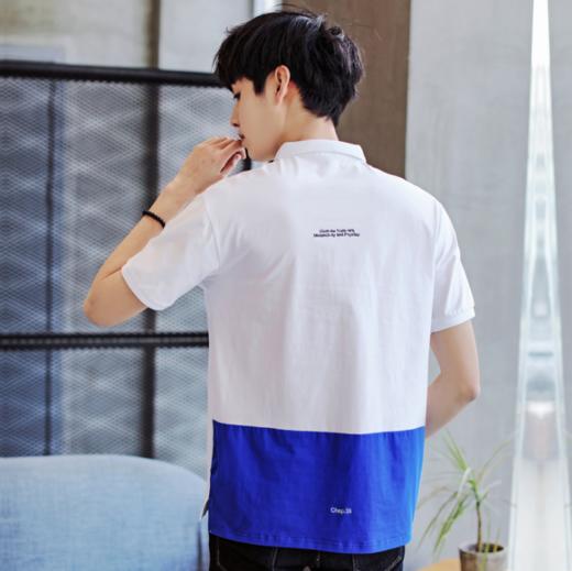 【男装】。夏季男士韩版短袖T恤青少年修身拼接翻领POLO衫有领上衣潮男 商品图1