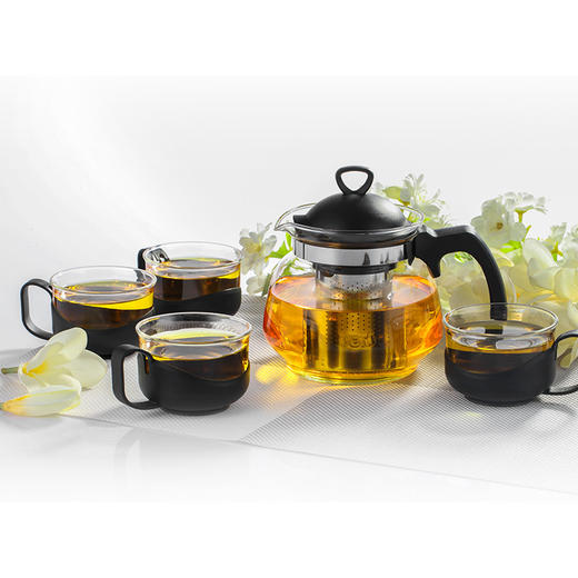 紫丁香 耐热玻璃加厚茶壶茶杯304不锈钢滤网五件套装700ml  S331 商品图2