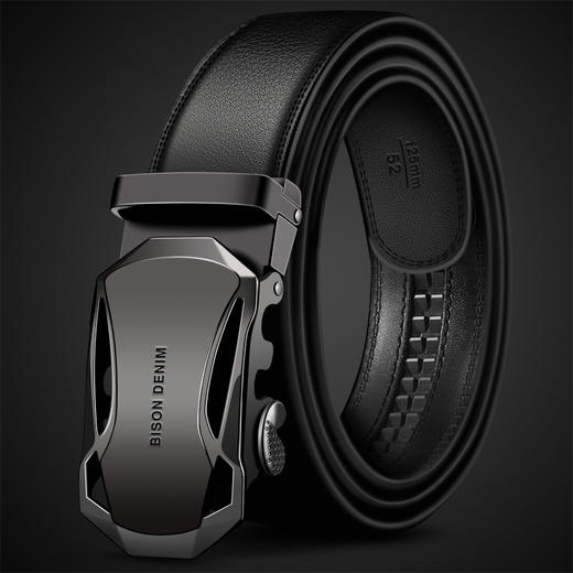 美洲野牛男士皮带自动扣牛皮商务腰带休闲裤带N71287-2B黑色 商品图2