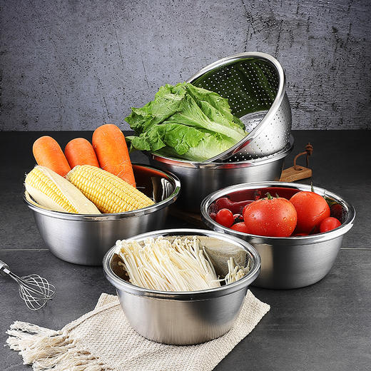 美厨（maxcook）不锈钢盆筛五件套 加大加厚调料盆沥水篮洗菜盆沙拉盆 米筛味斗套装MCPW-5 商品图2