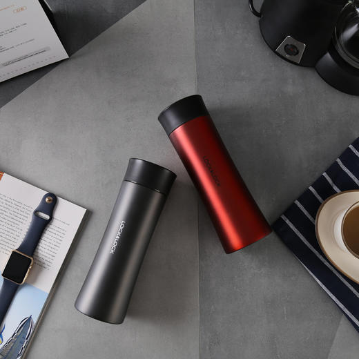 乐扣乐扣（LOCK&LOCK）保温杯不锈钢水杯 情侣杯商务杯子 掌心杯两件套黑色+红色(400ML*2) LHC4028SH602 商品图0