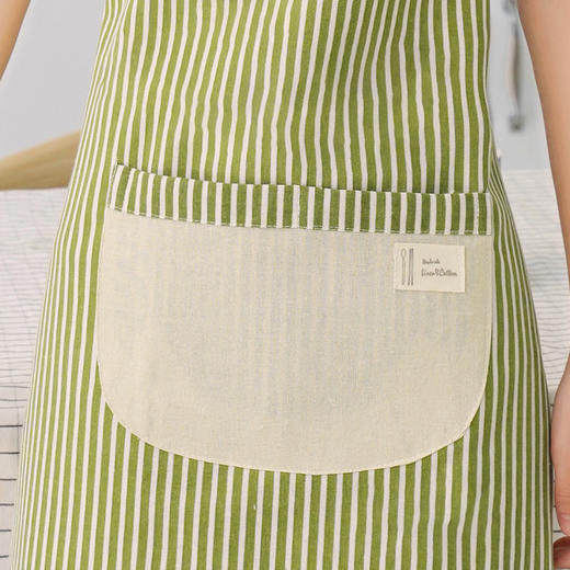 利得韩版时尚棉麻围裙 小熊双层防水围裙 条纹小清新绿 厨房可爱做饭烘焙 商品图5