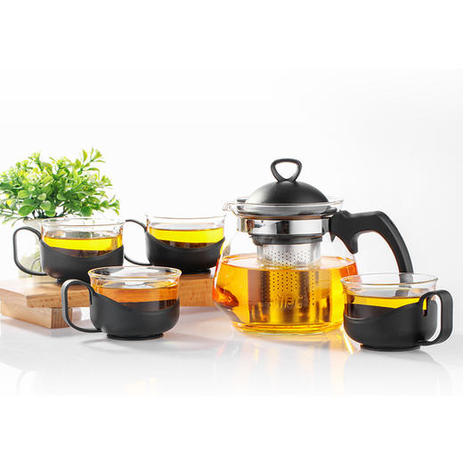 紫丁香 耐热玻璃加厚茶壶茶杯304不锈钢滤网五件套装700ml  S331 商品图5