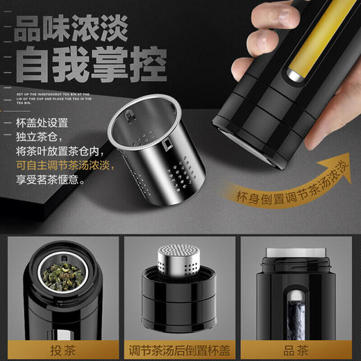 富光 雷克大容量耐摔玻璃杯 商务男士双层塑玻茶杯 茶水分离杯玻璃杯子 带提环便携过滤学生水杯500ML黑色 商品图2