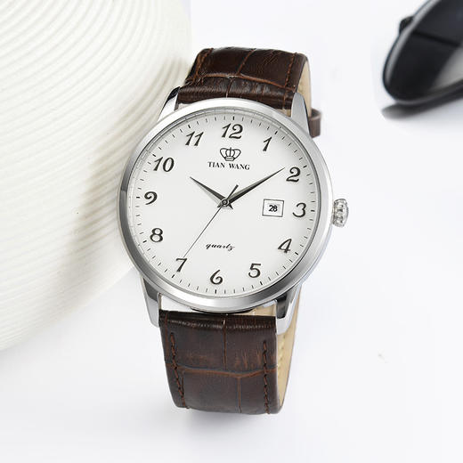 天王表(TIANWANG)手表 沧海系列皮带石英商务男士手表情侣表白色GS3886S/D-A 商品图1