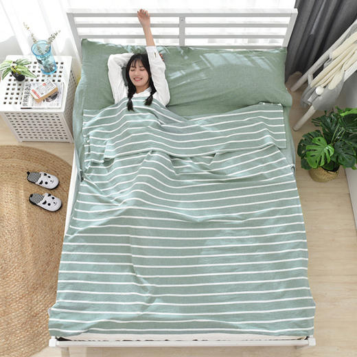 班哲尼 纯棉水洗棉旅行隔脏睡袋床单酒店防脏床单睡袋单人双人加宽便携式旅游防脏隔脏床单 绿条纹120*215cm 商品图7