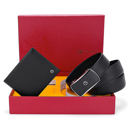 金利来（Goldlion)男士钱包皮带礼盒套装 牛皮自动扣皮带 横款钱包 LHC011 黑 商品图1