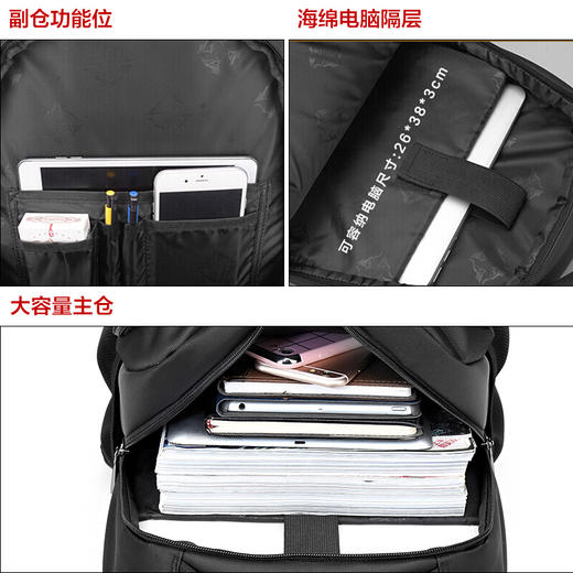 七匹狼双肩包 背包男女15.6英寸笔记本电脑包商务休闲通勤防泼水牛津布学生书包 黑色B0301872-201 商品图7