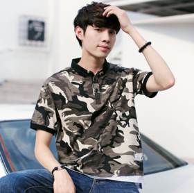 【男装】。夏季男式t恤短袖 POLO衫迷彩翻领半袖宽松假两件拼接衣服