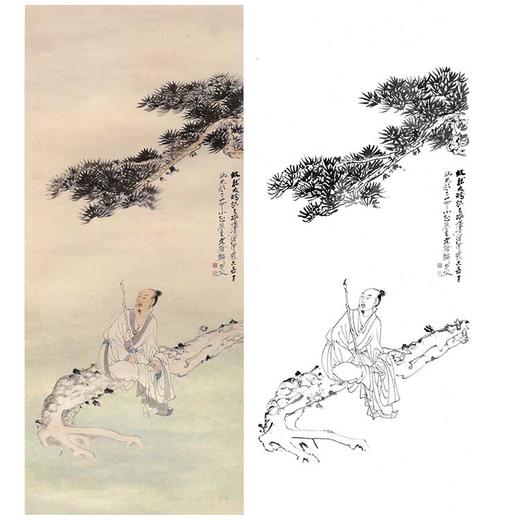 张大千工笔白描底稿-松阴高士-qd43