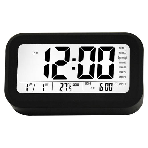 康巴丝（Compas）闹钟智能电子静音夜光聪明灯自动感光三组闹铃小闹钟儿童学生钟WD877 黑色 商品图6