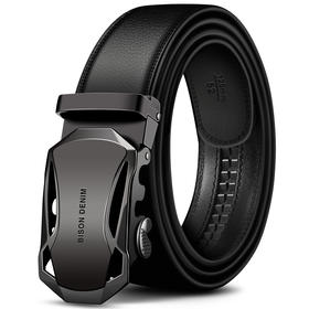 美洲野牛男士皮带自动扣牛皮商务腰带休闲裤带N71287-2B黑色