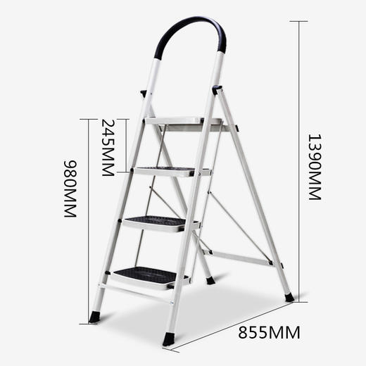 奥鹏家用梯子四步折叠梯子加厚钢管铁梯宽踏板人字梯单侧工程梯 AP1264 商品图0