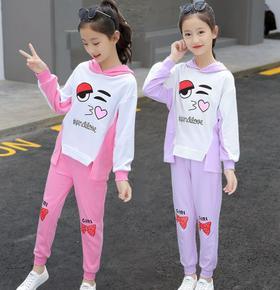 【童装】撞色连帽卫衣长裤洋气套装潮