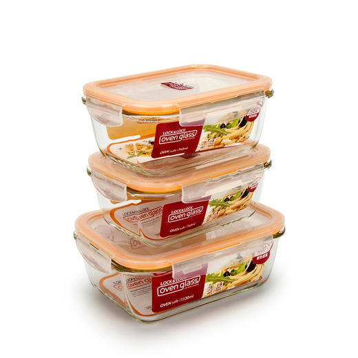 乐扣乐扣(lock&lock)微波炉饭盒 玻璃套装保鲜盒 套装三件套（740ml*2+1130ml）LLG447S005 商品图1