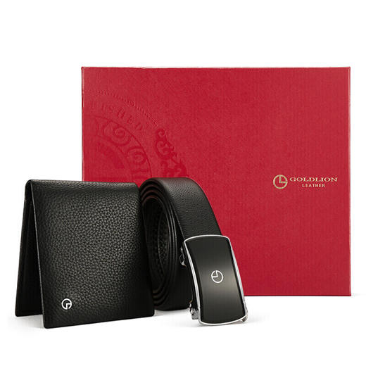 金利来（Goldlion)男士钱包皮带礼盒套装 牛皮自动扣皮带 横款钱包 LHC011 黑 商品图0