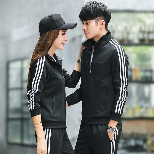 情侣运动服饰套装男春秋男士跑步服两件套长袖卫衣女外套运动服 商品图1