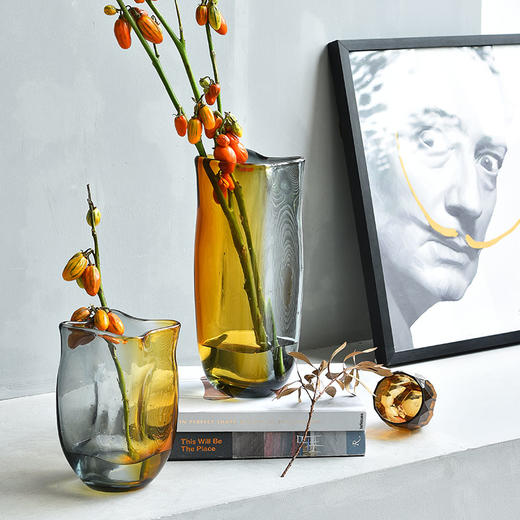 碧轩创意水墨透明玻璃花瓶蓝黑丝现代简约水培插花客厅书房装饰品摆件 商品图1