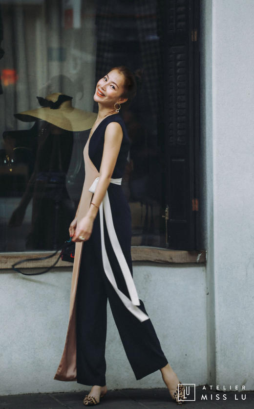 AtelierMissLu / Melissa-三色拼接侧带连身裤 商品图4