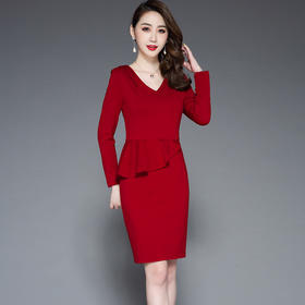 TQ-9803秋冬新款气质高端罗马棉遮肚显瘦连衣裙