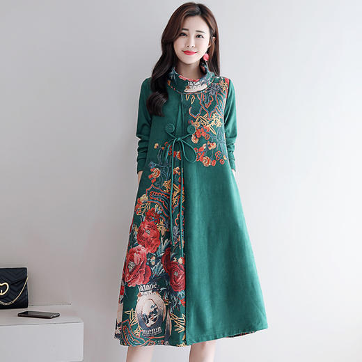 HT-917新款灰色复古印花高领连衣裙 XCX 商品图4