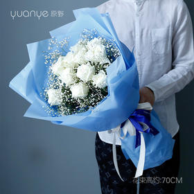 11朵白玫瑰满天星花束