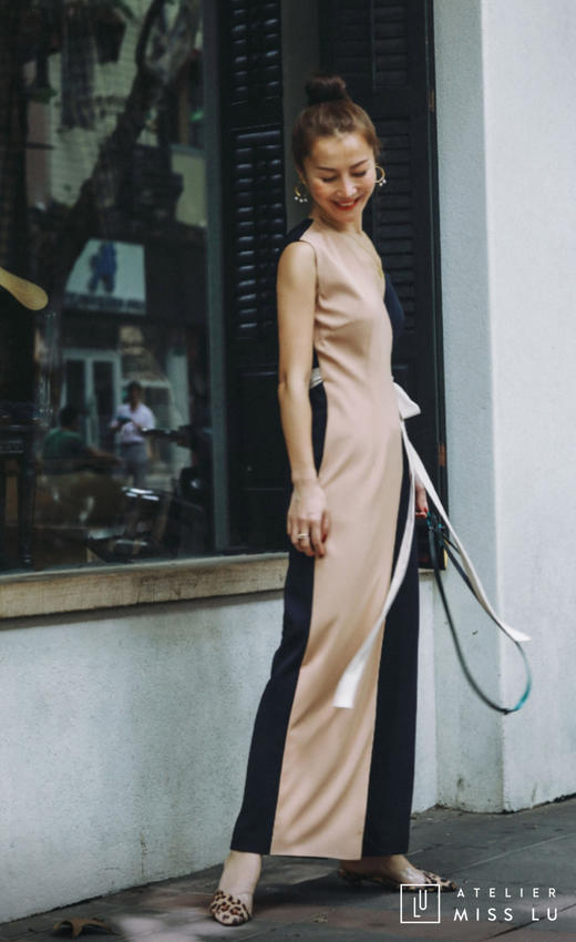 AtelierMissLu / Melissa-三色拼接侧带连身裤 商品图3