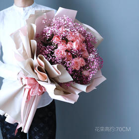 19朵粉玫瑰满天星花束