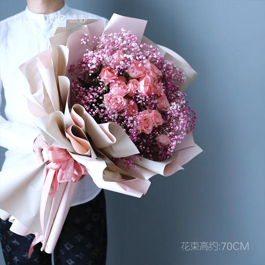19朵粉玫瑰满天星花束 商品图0