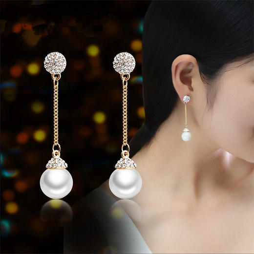 PP-H118韩国版气质长款吊坠无耳洞仿珍珠耳夹 商品图0