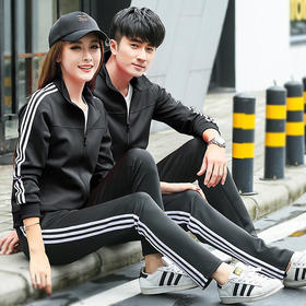 情侣运动服饰套装男春秋男士跑步服两件套长袖卫衣女外套运动服